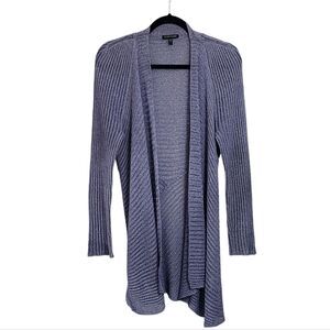 Eileen Fisher cardigan blue linen blend loose knit Beachy Coastal Nautical L